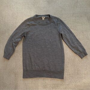 J. Crew Heather Gray 100% merino wool 3/4 length sweater